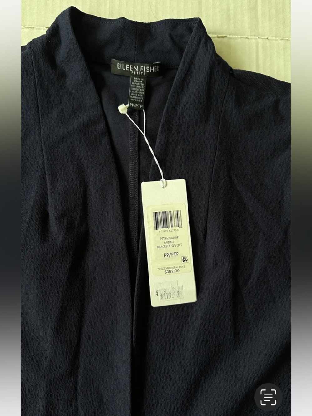 Eileen Fisher Womens Open Front Stretch Crepe Bracelet Sleeve Blue Size PP NWT - Picture 7 of 9